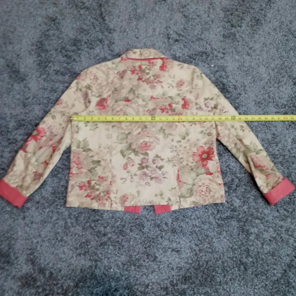 Coldwater Creek Womens Size medium Petite Jacket coral and beige Floral Cotton - Picture 8 of 9